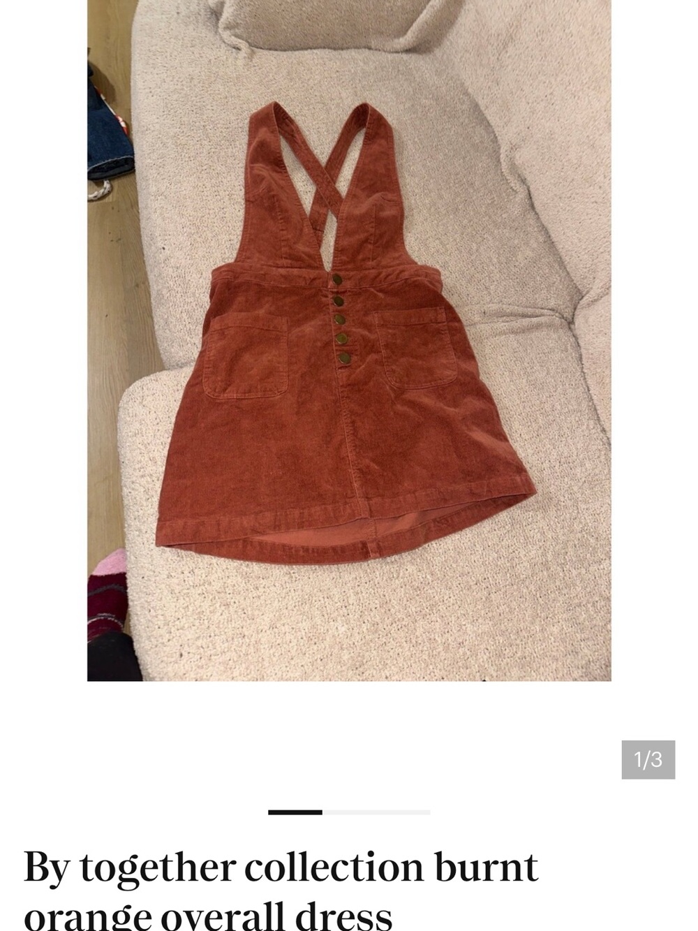 By Together Burnt Orange Corduroy Overall Mini Dress
